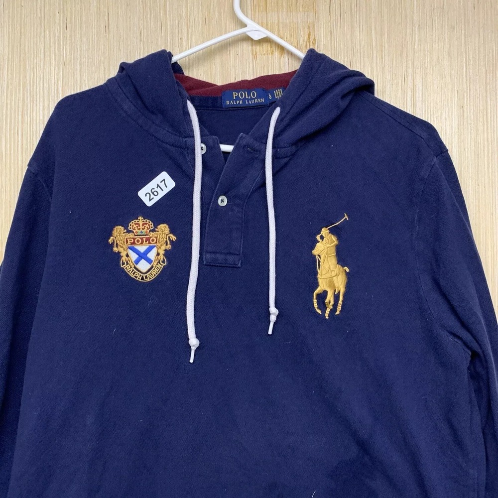 Polo Ralph Lauren Shirt Adult Large Blue Long Sleeve Men's Big Pony Hooded Crest - Picture 2 of 14